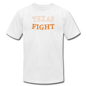 Texas Fight Front OU SUCKS Rear Shirt Unisex Jersey T-Shirt by Bella + Canvas - white