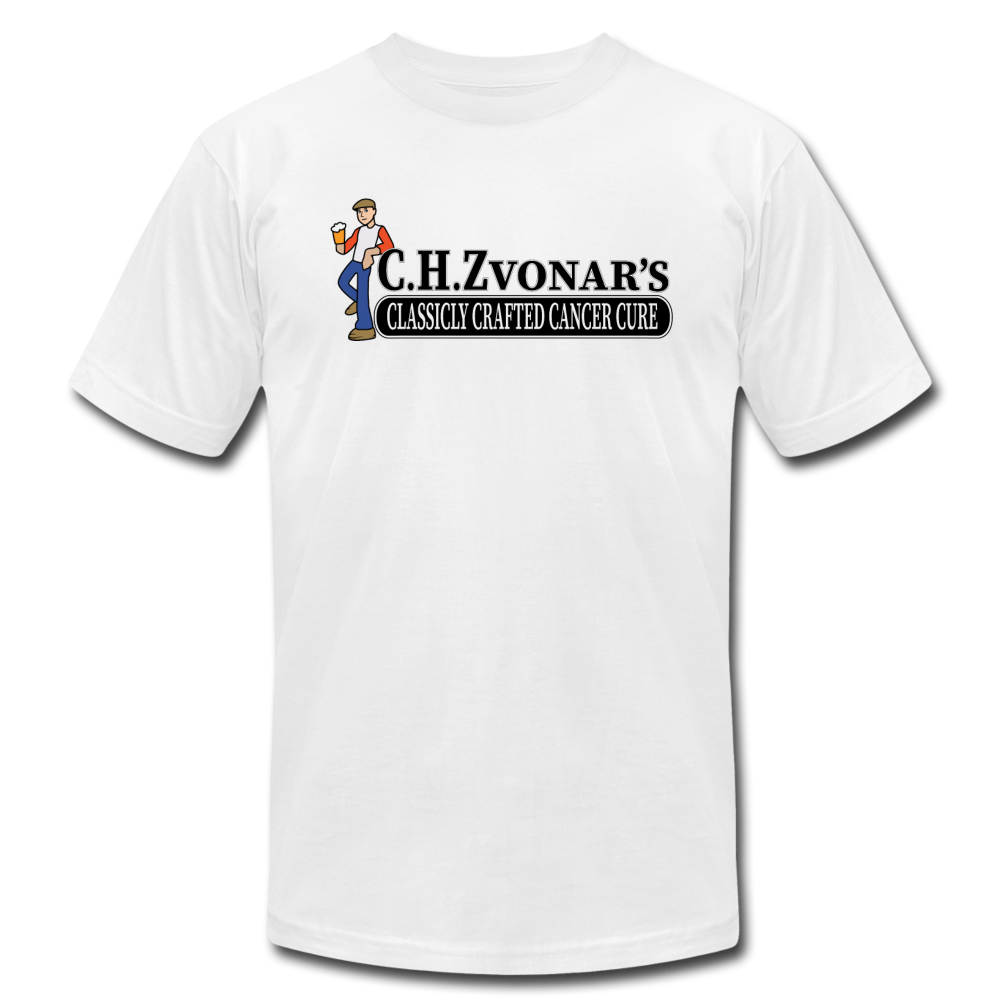 Zvonar's Crafted Cure Unisex Jersey T-Shirt by Bella + Canvas - white