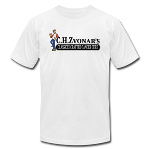 Zvonar's Crafted Cure Unisex Jersey T-Shirt by Bella + Canvas - white